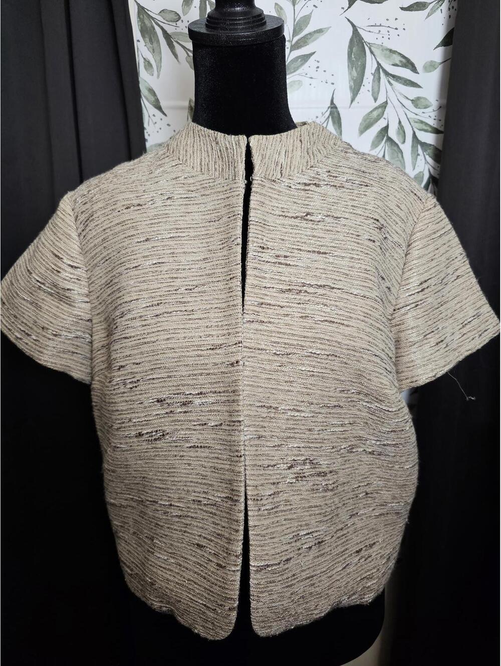 Womens Beige Textured Short Sleeve Jacket
